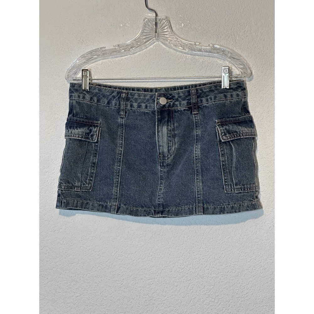 Y2K Low Rise Micro Mini Denim Skirt M/6 Cargo Pockets Low Rise Grunge 31x11